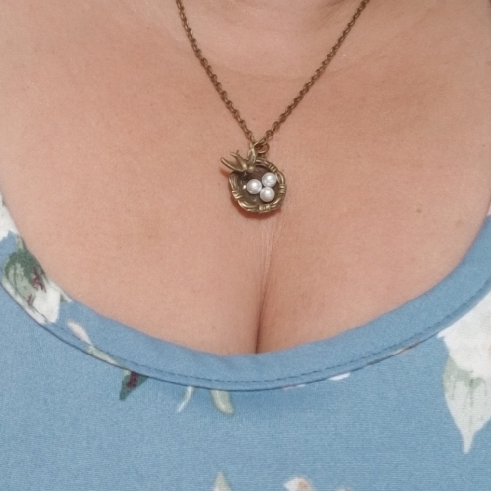 Antique Gold and Pearl Bird Nest Necklace - Picture 8 of 8